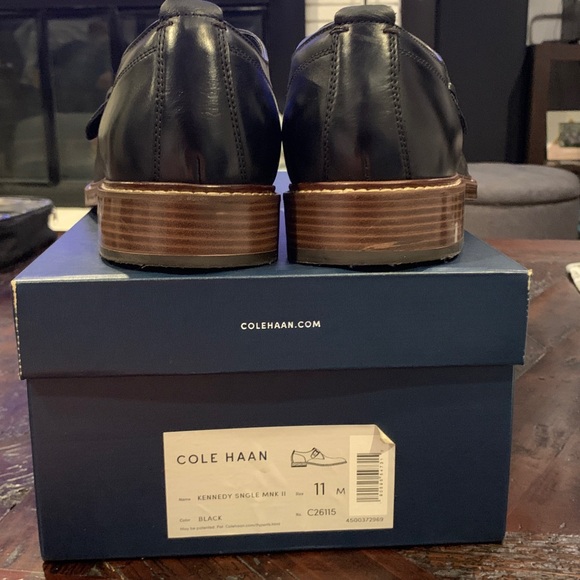 Cole Haan Black Leather Monk Strap Derbys - Picture 3 of 5